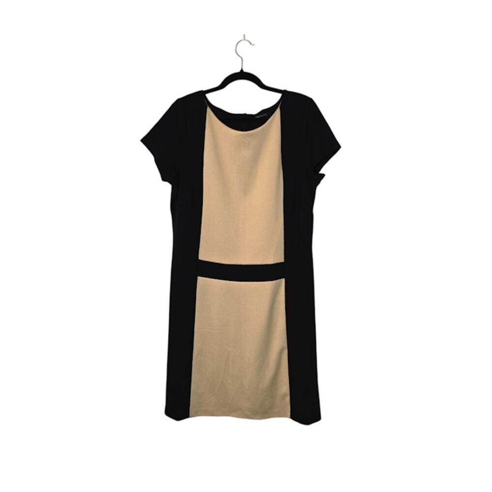 BCBGMaxAzria Black and Beige Paneled Shift Dress